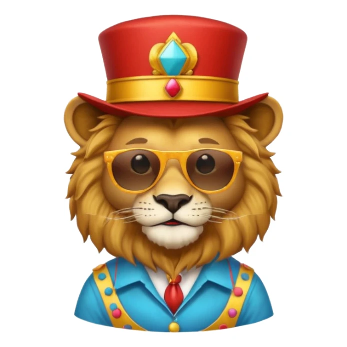 a sunglasses lion with circus hat and shirt sticker