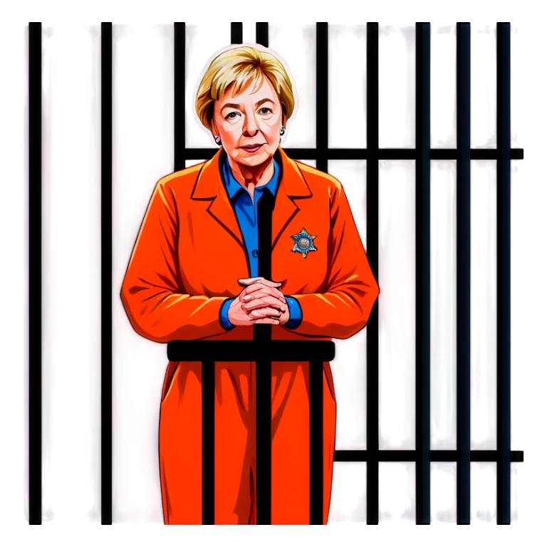 Gov Janet mills arrested in an orange jumpsuit behind bars make her more realistic and wrinkled  sticker