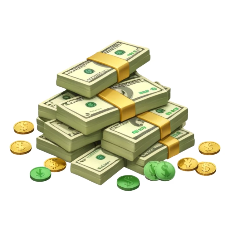 money, cash, dollar bills, coins, wealth sticker