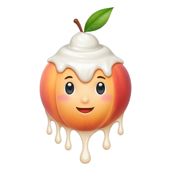 Peach dripping with liquid white yogurt in the interline  sticker