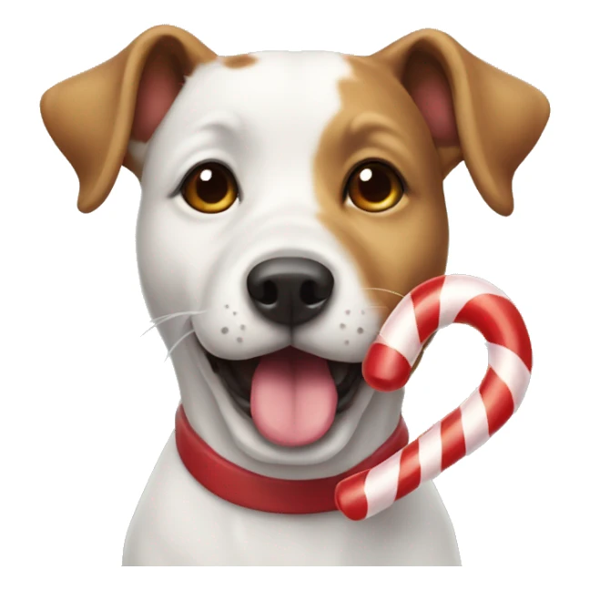 Dog with candy cane in its mouth sticker