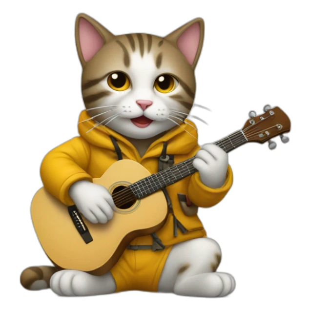 cat in fisherman's suit playing guitar sticker