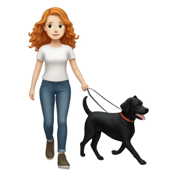 White girl with ginger hair walking black dog  sticker