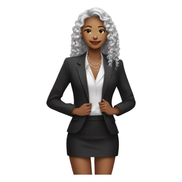 mulher branca com cabelos lisos longos preto vestida de um blazer e um colar de perolas sticker