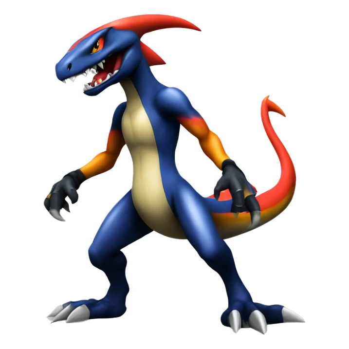 Black, Modern, Futuristic, Cool, Edgy, Badass Punk-style Garchomp-Charmeleon-Croconaw Fakémon-Digimon  full body sticker