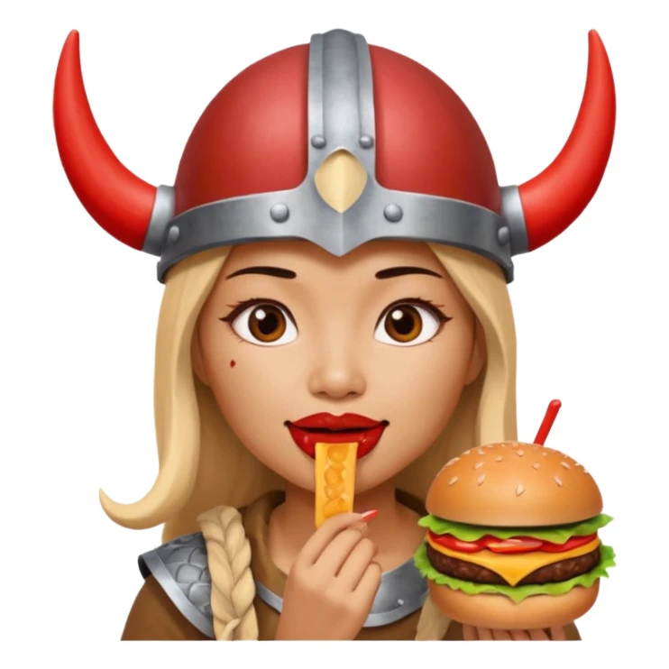 asian woman viking eating burger sticker