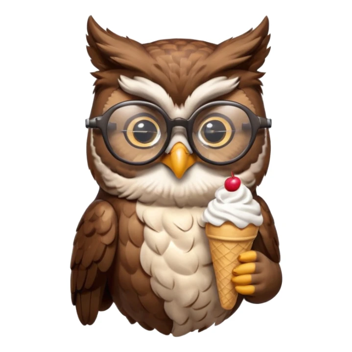 owl wearing glasses eating ice cream sticker