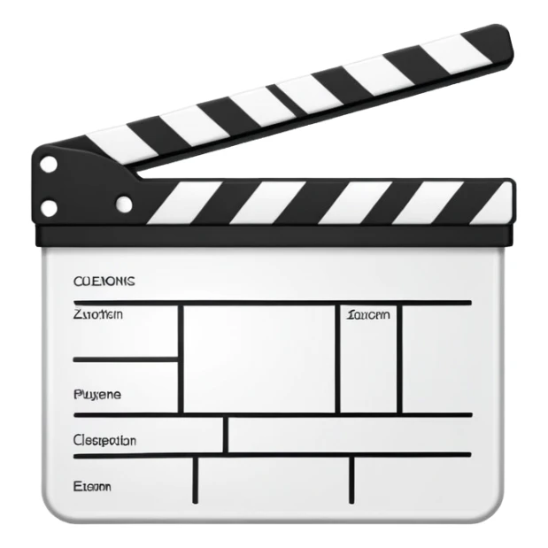 movie clapperboard with geometric outline, precise thin black lines and only one diagonal line crossing through, clean design sticker