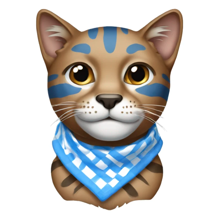 brown wildcat wearing blue and white checkered bandana around its neck sticker