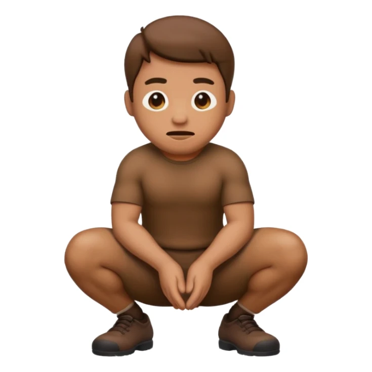 Man squatting with poop emoji underneath sticker