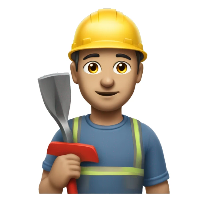 photorealistic Soviet man wearing a construction helmet and carrying a shovel sticker