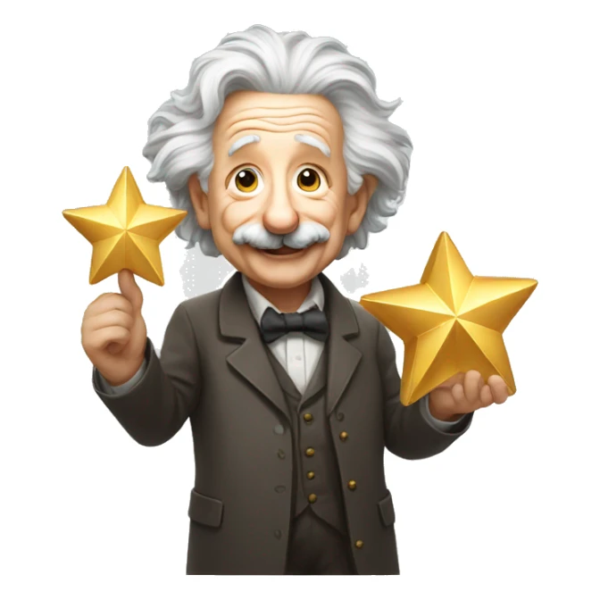 happy albert einstein holding single golden small star in one hand sticker