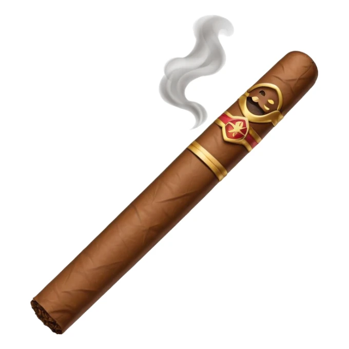 Emoji-style cigar icon, dark brown wrapper, subtle smoke, minimalistic, clean silhouette sticker