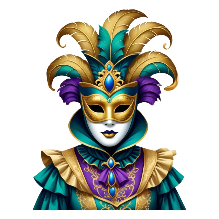Venice Carnival performer – Cinematic Realistic Venice Carnival Performer, depicted in an opulent, elaborately masked costume with rich textures, vibrant colors, and dramatic, soft lighting, set against the historic backdrop of Venetian canals, capturing the mystery and extravagance of the carnival. sticker