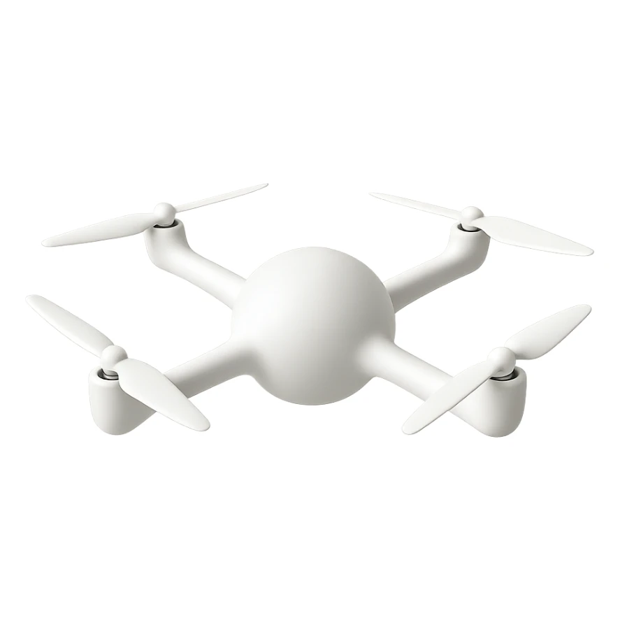minimalist white drone with a spherical body and arms emerging seamlessly from the ball, no logo sticker
