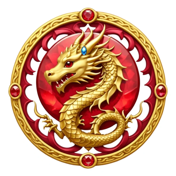 Golden Dragon crest/brosch in a circle with red gems sticker