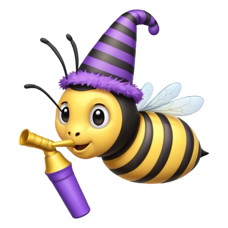a Bee with purle Birthday Hat, Bee blowing party horn sticker