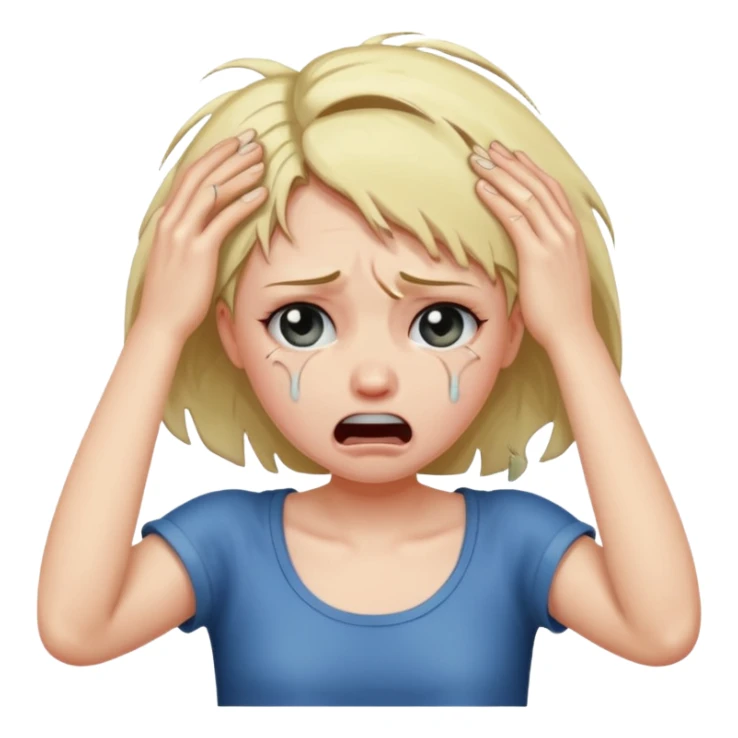 A crying girl that is pulling on so bad and ripping her hair out sticker