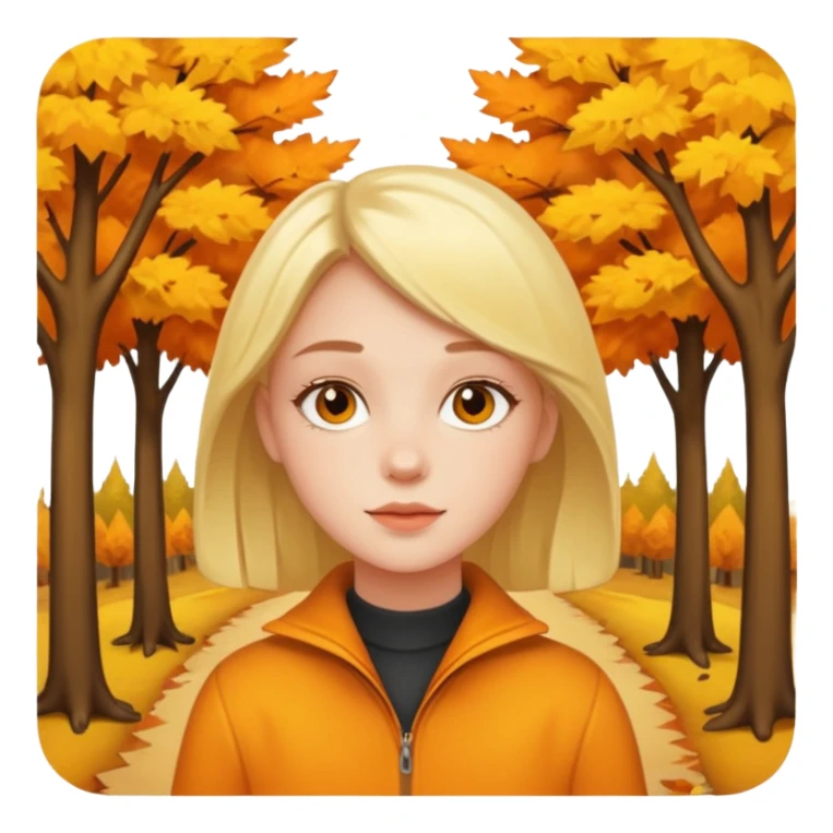 Girl in a forest in autumn with orange and yellow trees sticker