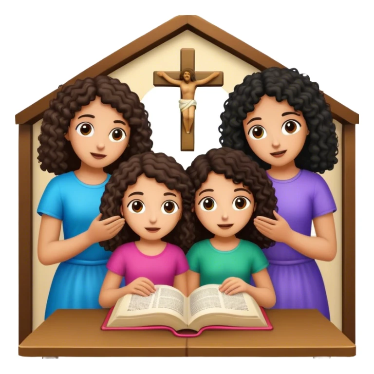 Devotional Christ with 3 girls black curly in house reading sticker