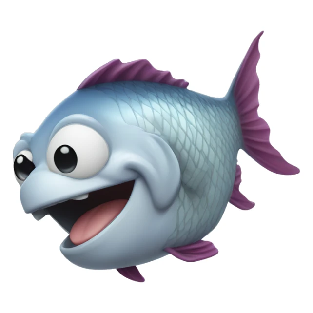 A fish laughing like a dog, with his eyes closed and mouth wide open. sticker