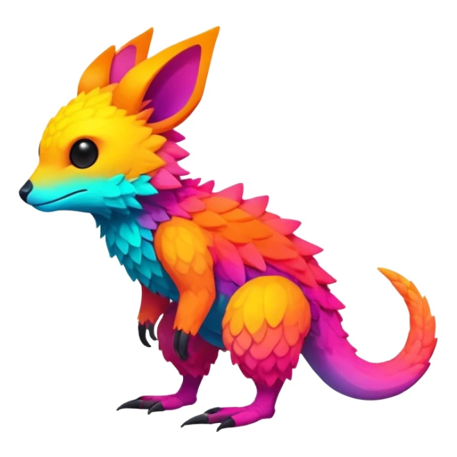 lush warm-colored modern colorful neon-colored Fakémon-Trico-creature (full body) sticker