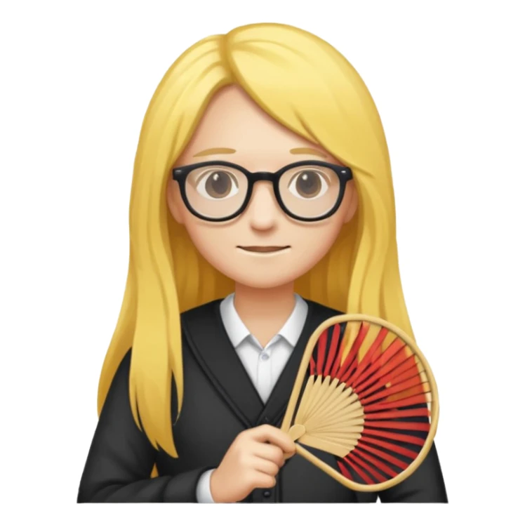 long yellow haired folding fan holder with glasses sticker