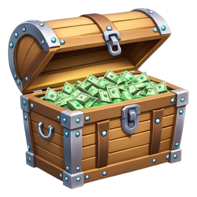 unlocked treasure chest glowing from the inside money,gems, RPG game style sticker