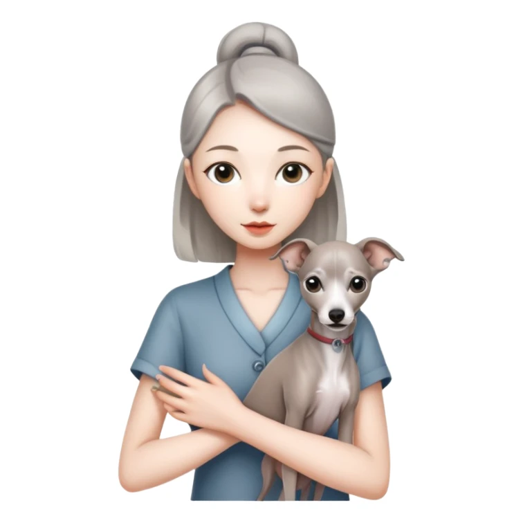 Chinese girl holding all grey Italian greyhound sticker