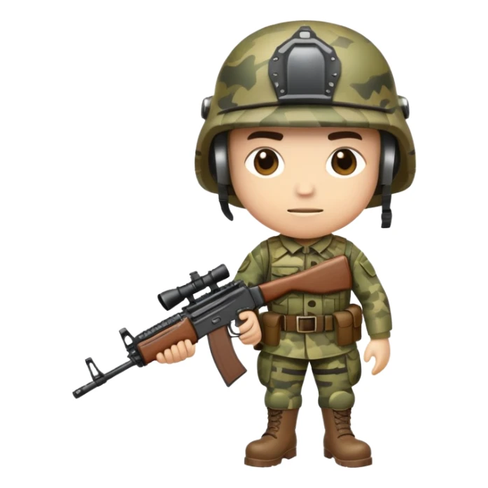 A soldier in military uniform, wearing camouflage, helmet, and boots. Holding a rifle or standing at attention, embodying strength, discipline, and service sticker