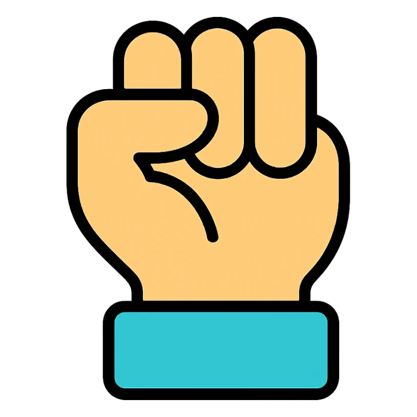 hand facing forward in a fist, thumb between index and middle fingers sticker