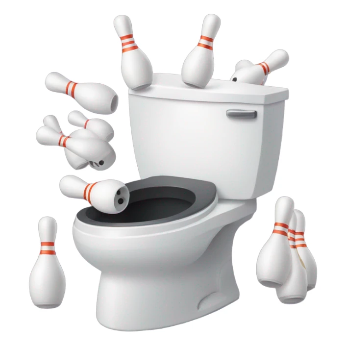 Toilet with bowling pins and bowling balls sticker