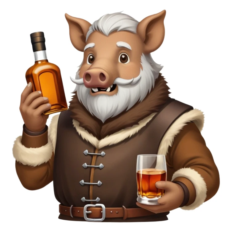 Wild boar crusader with white beard and bottle of whisky sticker