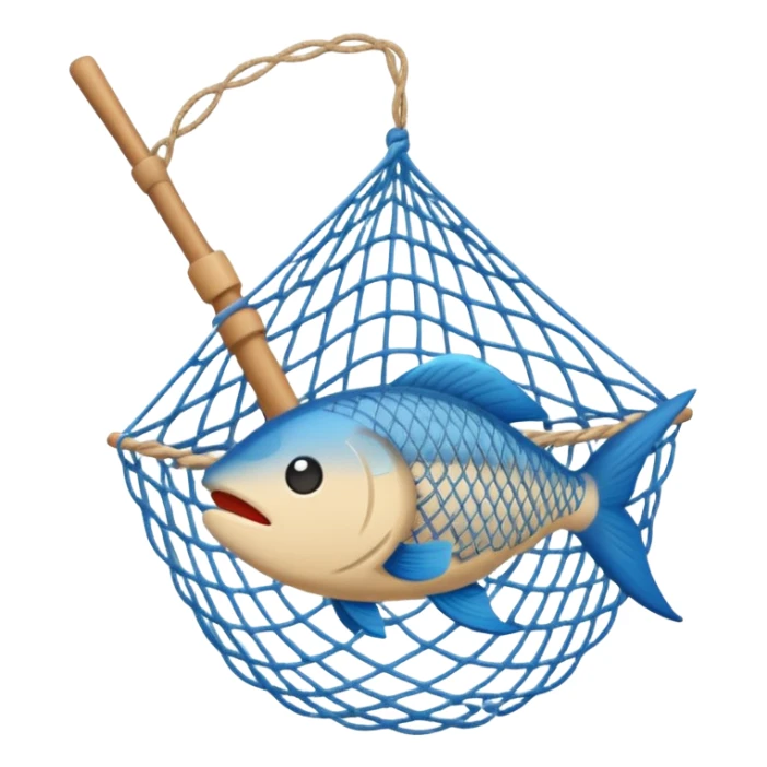 fishing net with fish caught apple emoji style sticker