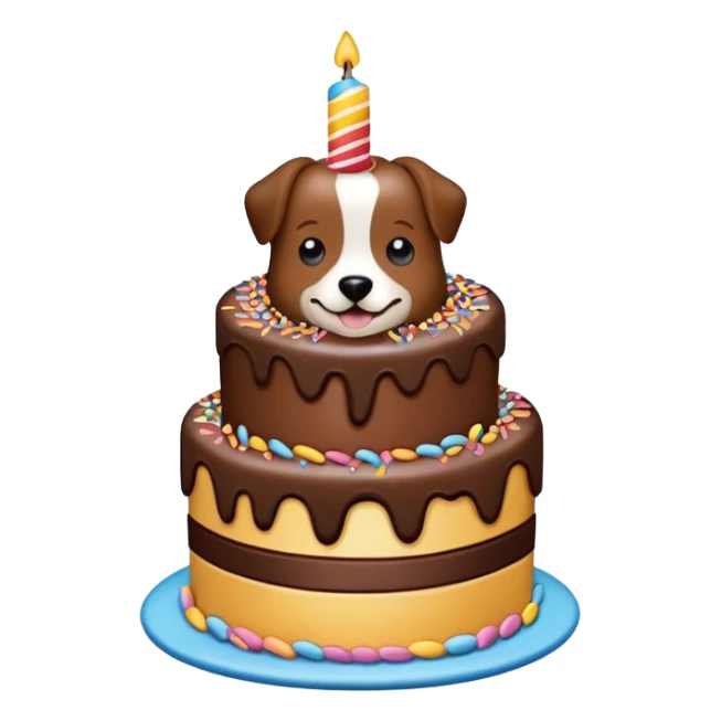 Dog inside of a birthday cake sticker