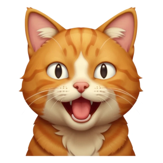 A high-resolution photo-realistic digital illustration of a solid ginger tabby cat, head titled up yawning sticker