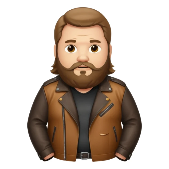 Long hair very fat men with beard in leather jacket sticker