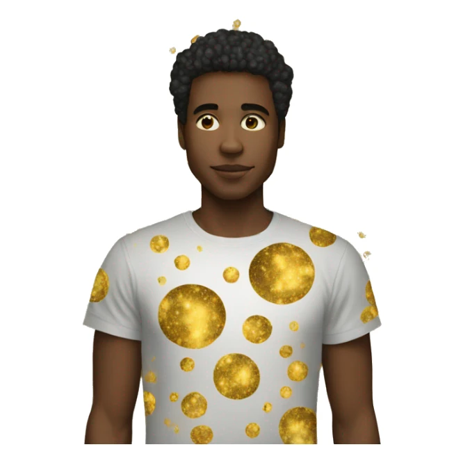 Person wearing t shirt filled with golden galaxies celestial sticker