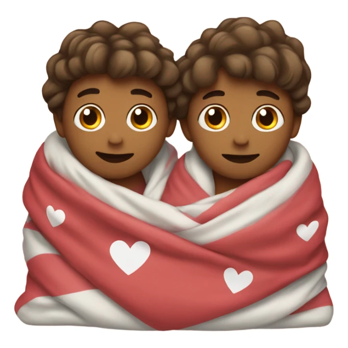 Two boys wrapped in blanket with hearts sticker