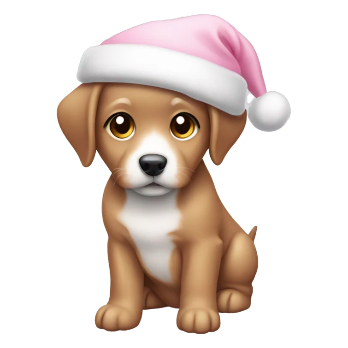 cute puppy wearing light pink christmas hat sticker