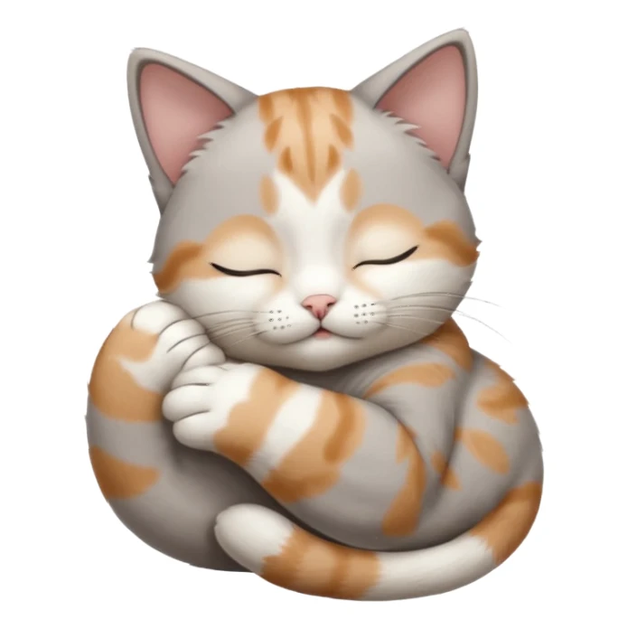grey and white small cat with its eyes closed lying down with its paw curled and holding up his head sticker