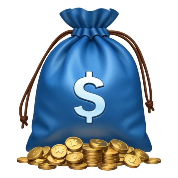 blue coins outside a money bag  sticker