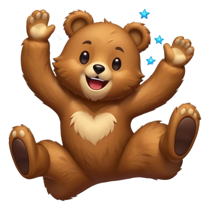 Full Beary jumping with joy, starry eyes, big grin, energetic pose, motion blur, colorful anime style sticker