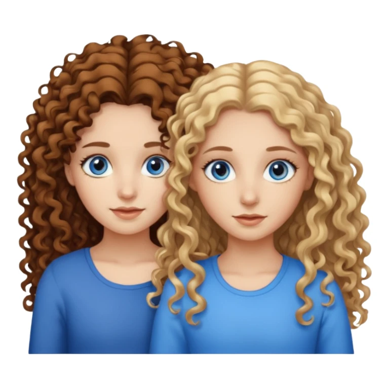 sisters, one has brown eyes, long curly brown hair, the other one has blond non-curly hair and blue eyes sticker