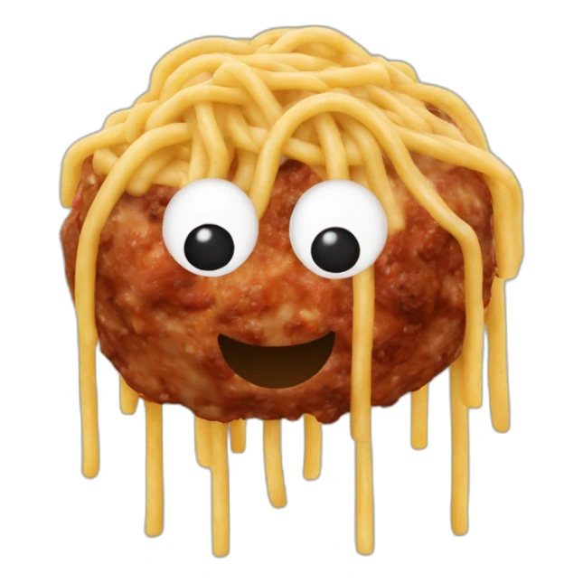 Spaghetti and meatballs, with a face arms and legs sticker