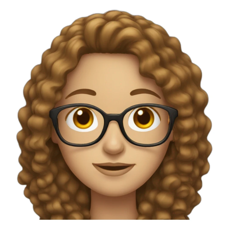 white woman with long curly brown hair and glasses sticker