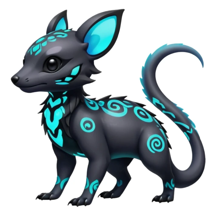 Rare futuristic bioluminescent iridescent neon glowing cute epic aesthetic gothic colorful Salandit-Eevee-Trico-Civet-species-Fakemon-hybrid-creature, with intricate tattoo markings, full body sticker