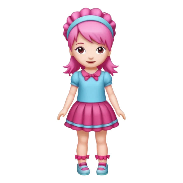 Isolated detaile illustration modern raspberry torte doll figurine full body with pink hair and a hairband standing sticker