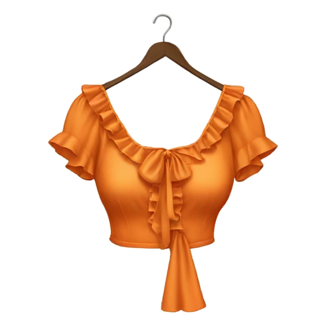 Realistic orange cut out crop top blouse. Ruffles. Isolated. Fancy sash sticker