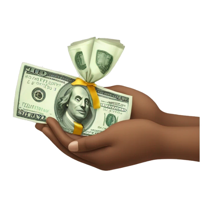 Giving back to charity, hands giving back money sticker